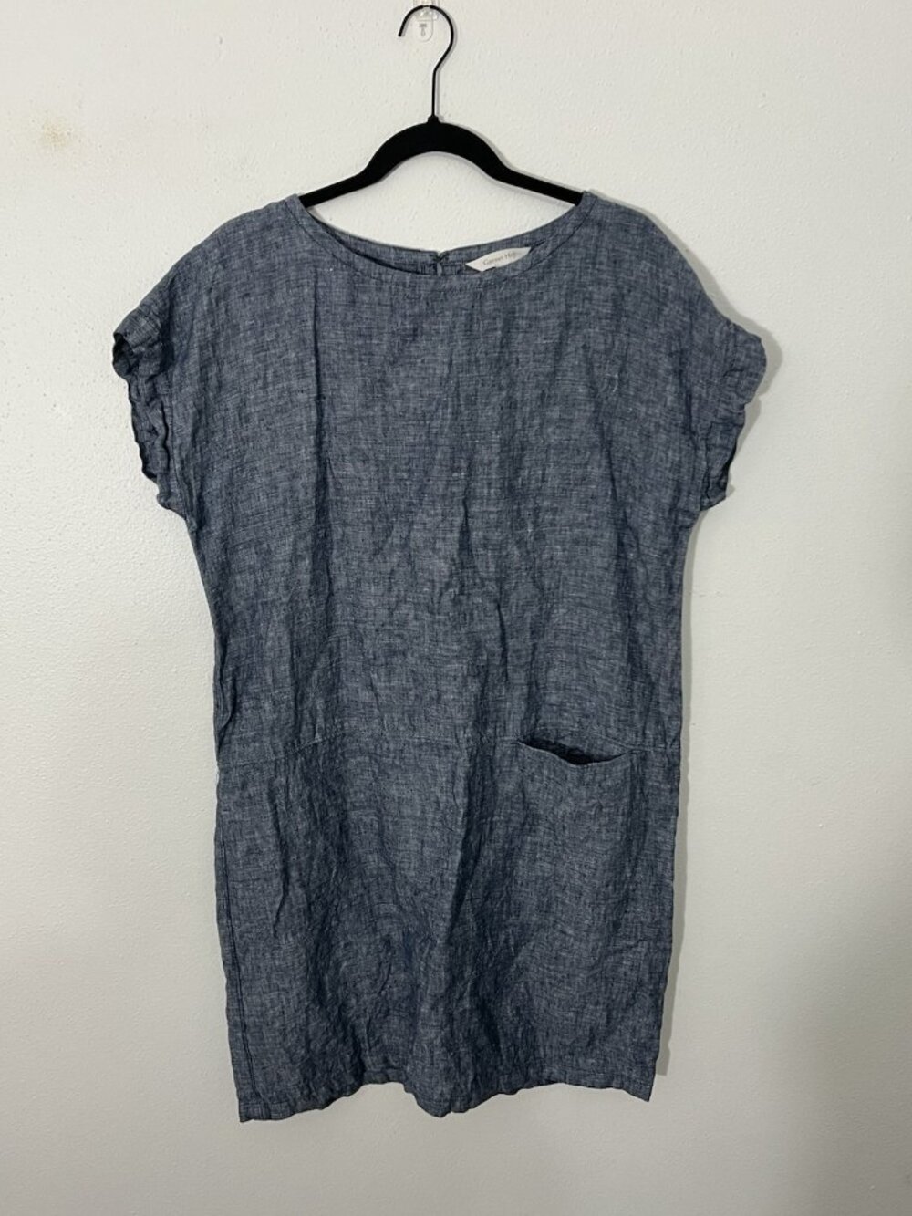 Garnet Hill Blue Linen Shift Dress With Pocket Blue Size Large